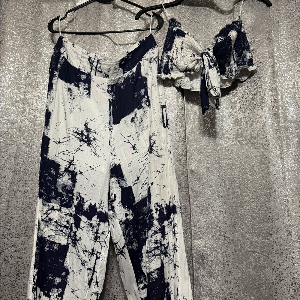 Fashion Nova Abstract Navy and White Jumpsuit